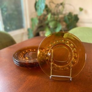 Vintage MCM Set of 5 Amber Indiana Glass King’s Crown Pattern Plates
